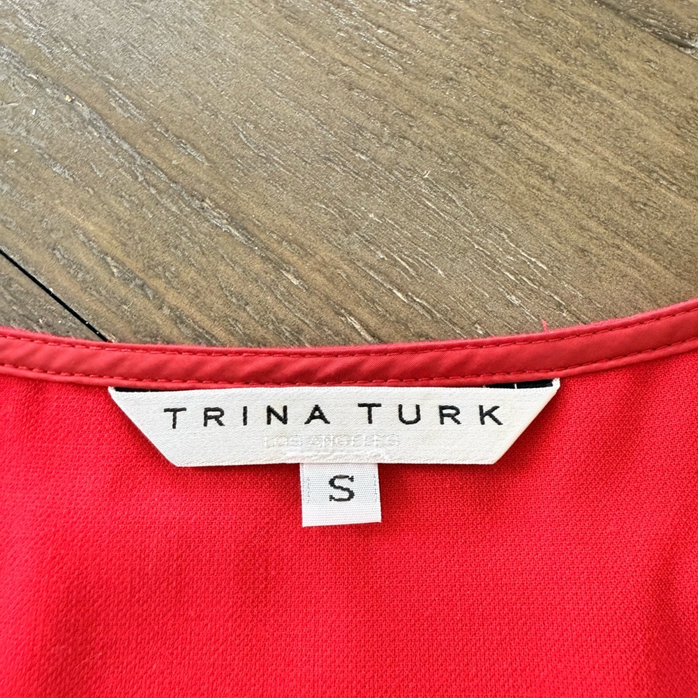 Trina Turk Vibrant Red Blouse and pants great for Holiday Season or year round